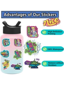 Disney 50PCS Officially Licensed  Vinyl Sticker Pack Q Version Cartoon Waterproof Decals For Water Bottles Laptops Phone Cases Luggage Journals DIY Decor Birthday Party Gift For Family And Friends Featuring Woody Buzz Lightyear Jessie Slinky Dog Hamm Mr. Potato Head Alien - Multicolor 2 - View 8