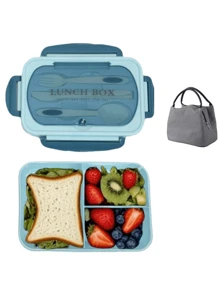 1pc 1200ml Bento Lunch Box With Cutlery Set And Leak-Proof Lid, 3 Compartment Food Containers Suitable For Adult Men And Women, For Camping, Meal Prep, School Supplies, Back To School, Kitchen, Christmas Gifts (Cutlery, Lunch Box And Storage Bag Included)