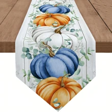 1pc/25pcs Pumpkin Table Runner Long Linen Table Runner, Thanksgiving Eucalyptus Leaves Burlap Table Setting Fall Decor Farmhouse Tabletop Dresser Scarves For Kitchen Dinner Party