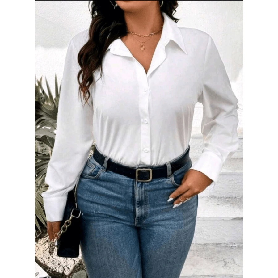 Women's Formal Shirt Long Sleeve Striped Blouse With Buttons Tendecia 2025 - ÁO SƠ MI TRƠN MỘT MÀU TRẮNG - Xem 1