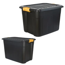Heavy Duty Parabox Storage Box With Lid - 20L Or 42L Lockable, Stackable, Clip Handles, Black Thick Plastic Box For Indoor Or Outdoor Use - Organiser Stacking Boxes Home Organizer
