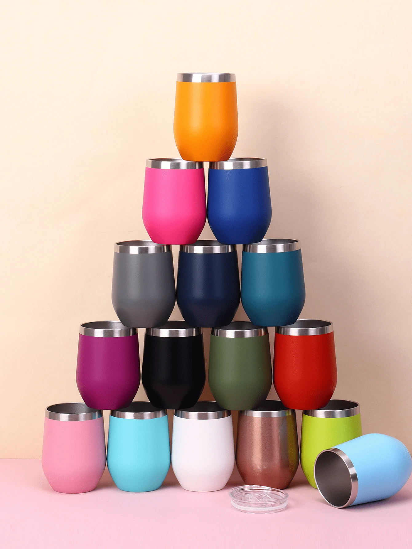 350毫升/12盎司保温咖啡杯，不锈钢弧底保温杯，多用途家用饮料杯，防漏多层保温水瓶，带蛋形手柄和盖子