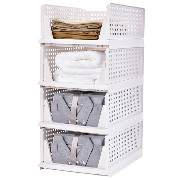 Stapelbarer Aufbewahrungskorb aus Kunststoff, Kleiderschrank-Organizer, faltbarer Kleider-Organizer, Aufbewahrungsschubladenregal, Behälter für Wohnzimmer, Badezimmer, Küche, Büro