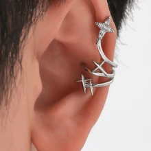 1pc Men's Silver Spiral Star Zirconia Single Ear Clip