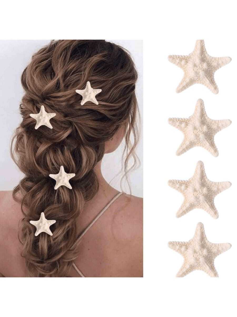 4/2 eleganckie spinki do włosów w kształcie rozgwiazdy – akcesoria z żywicy w stylu boho w kształcie ogona syreny, odpowiednie dla kobiet, idealne na imprezy w stylu plażowym i oceanicznym na Halloween