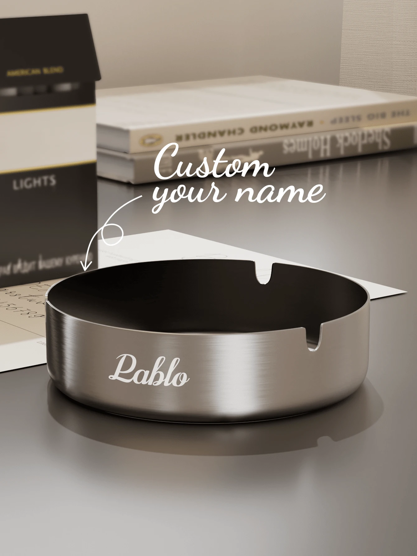 定制不锈钢烟灰缸，可激光雕刻个性化图案 - 复古圆形设计，适用于酒吧、酒店、咖啡馆、婚礼和派对 - 是企业品牌和创意礼品、圣诞礼品的理想之选 - 銀色煙灰缸 - 查看 1