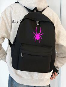 Solid Color Men's Fashion Backpack, Versatile Large Capacity Casual College Style Commuter Backpack For Men Halloween - Black - View 5