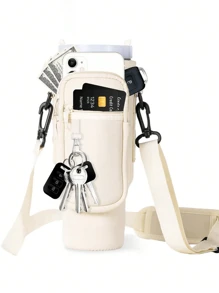 1 PIEZA Bolsa portátil para botella de agua, con bolsa para teléfono, compatible con botella de agua /Maeky de 40 onzas (aproximadamente 1134.0 ml), bolsa con asa, correa para el hombro ajustable, compatible con accesorios de la taza