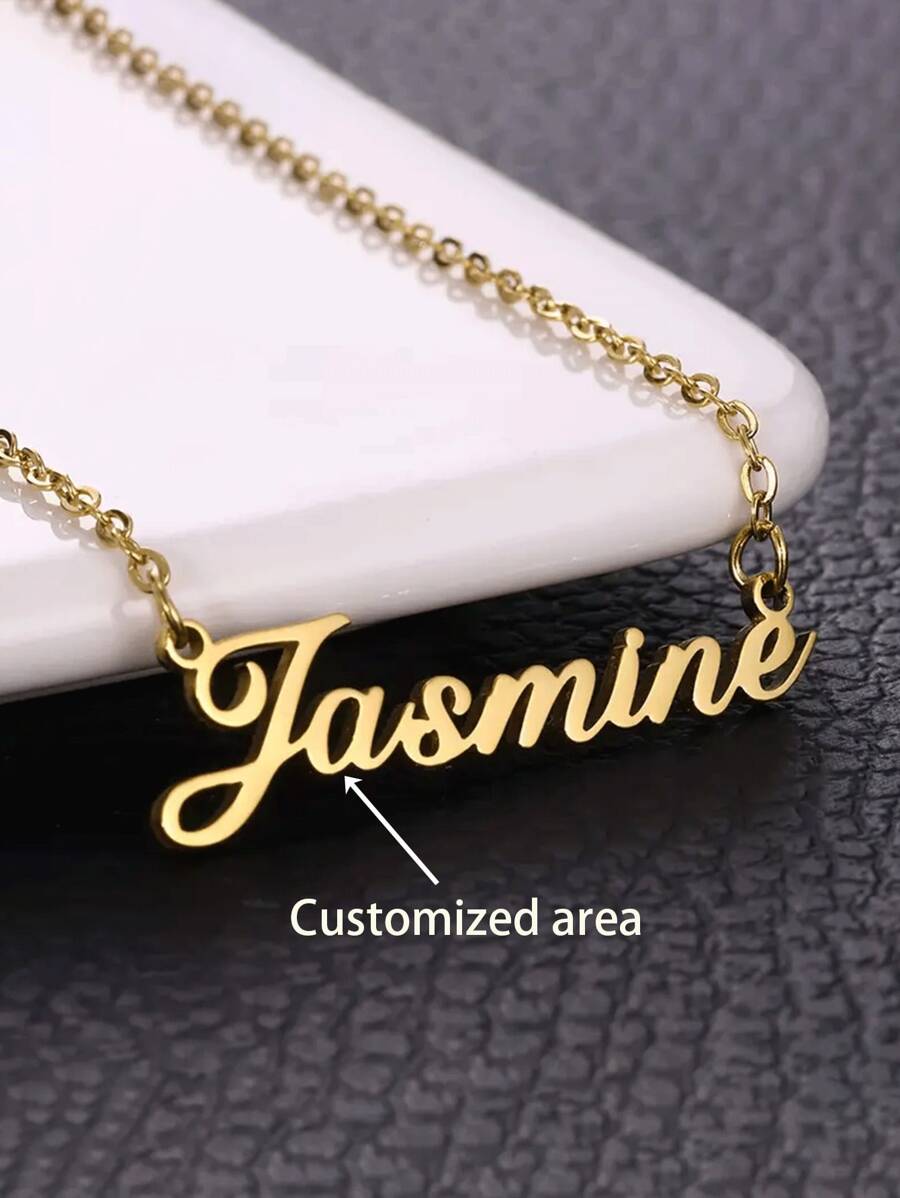Custom Jasmine Gold Necklace For Girl - 18K Gold-Plated 304 Stainless Steel, Elegant Cursive Pendant, Exquisite Chain Jewelry, Mother's Day, Birthday And Anniversary Gift
