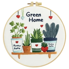 1pc Embroidery Kit, 20x20cm/7.9x7.9-Inch Bookshelf Plants, Handmade DIY Embroidery Kit, Suitable For Adults And Beginners, Includes Instructions, Printed Fabric, Embroidery Stretching, And Needlework