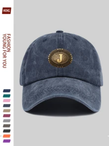 1 pieza Gorra de béisbol casual y de moda con letra "J", con gráfico metálico de estilo vintage del oeste, diseño ajustable ligero y duradero, transpirable para vacaciones, escuela, oficina, todas las estaciones, regalo ideal para parejas jóvenes, ciclismo al aire libre, deportes, calle, vacaciones, padres, fiesta, vuelta al cole, Día del Padre - A - Ver 7