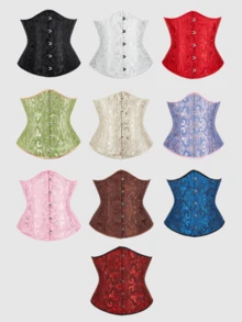 Plus Size Women's Lace-Up Brocade Corset, Front Closure Brocade Waist Cincher, Suitable For Parties, Carnivals, Halloween And Other Occasions