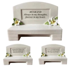 New Memorial Bench Tribute  Graveside Garden Ornament Flower Detail Remebrance Decor