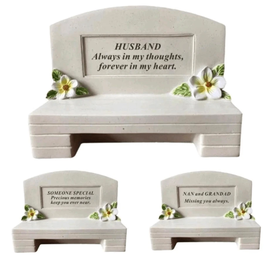 New Memorial Bench Tribute  Graveside Garden Ornament Flower Detail Remebrance Decor