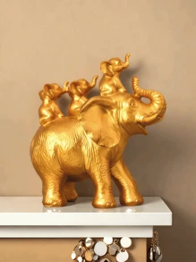1pc Gold Elephant Statue Figurine, Symbolizing Good Luck, Health And Strength. Ideal Gift For Women, Mothers. As A Decorative Piece, It Makes A Great Gift For Christmas, Valentine's Day, New Year And Other Holidays. Gift For Friends. - Multicolor - View 2