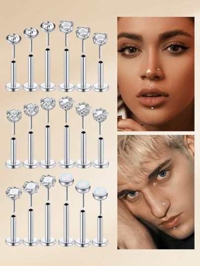 1pc Funky Stainless Steel Star Cubic Zirconia 16G Lip Studs For Women For Daily Decoration, Push In Helix Conch Tragus Lip Rings Studs Earrings Studs 6*8/10mm Flatback Lip Rings Labret Piercing Jewelry Hypoallergenic Labret Medusa Studs Body Piercing Jewelry