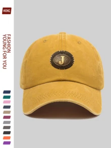1 pieza Gorra de béisbol casual y de moda con letra "J", con gráfico metálico de estilo vintage del oeste, diseño ajustable ligero y duradero, transpirable para vacaciones, escuela, oficina, todas las estaciones, regalo ideal para parejas jóvenes, ciclismo al aire libre, deportes, calle, vacaciones, padres, fiesta, vuelta al cole, Día del Padre - A - Ver 19