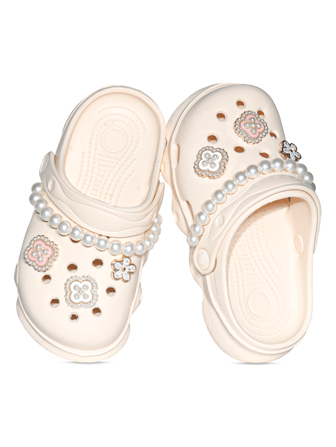 HOEASE 1 st söta träskor för flickor, EVA-ventilerande mjuka sular, bekväma strand- och trädgårdsskor, med rosa blomberlocker och pärlkedja för pojkar och flickor, perfekt present till Halloween och jul, skor för alla årstider