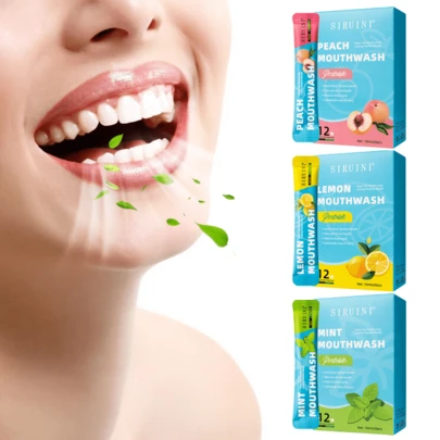 20支水果温和清洁漱口水 - 薄荷、桃子、柠檬，旅行装一次性漱口水，减少口腔细菌，清新口气，消除口臭，深层清洁牙渍，0刺激，温和清洁，易于携带，适合旅行，饭后漱口水，日常口腔清洁使用
