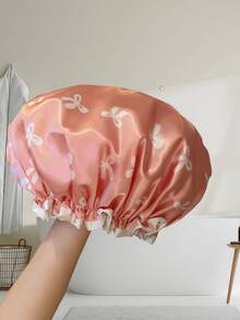 1er-Pack Doppelschicht wasserdichte Duschhaube, Duschhaarmütze mit Schleifenmuster, Haushaltskopfbedeckung gegen Küchenrauch, Haarmütze, Reise-Urlaubsartikel, Haarschmuck für Frauen, Haare, Reise, Haarprodukte, Haarwerkzeuge, Harzeug, Friseur, Friseurzubehör, Friseursalon, Friseurausrüstung