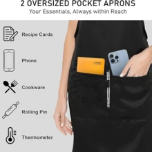 12 Pack Bib Apron, Unisex Aprons Adjustable Waterdrop Resistant With 2 Pockets For Your Cooking Essentials Cooking Kitchen Apron For Chef, BBQ Drawing Apron. (Black, Red, White, Blue) - 黑色 - 查看 10