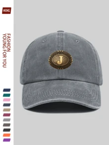 1 pieza Gorra de béisbol casual y de moda con letra "J", con gráfico metálico de estilo vintage del oeste, diseño ajustable ligero y duradero, transpirable para vacaciones, escuela, oficina, todas las estaciones, regalo ideal para parejas jóvenes, ciclismo al aire libre, deportes, calle, vacaciones, padres, fiesta, vuelta al cole, Día del Padre - A - Ver 22
