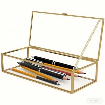 1个带金色镶边的玻璃首饰盒，带盖防尘化妆品收纳盒，用于整理首饰，透明展示盒，优雅的梳妆台收纳盒，可存放戒指、项链、手镯、耳环、吊坠和小香水瓶，春季礼物之选，高档家居装饰品，便携旅行装。