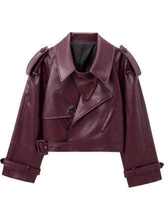 HZXVIC 女士新款纯色口袋拉链时尚PU皮革机场夹克