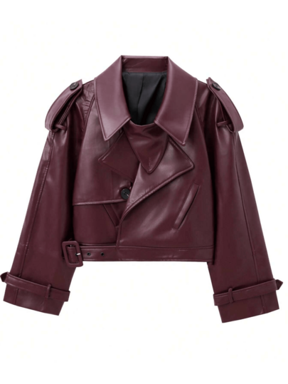 HZXVIC Women's New Solid Color Pocket Zipper Fashion PU Leather Airport Jacket