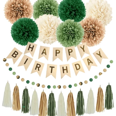 Sage Green Happy Birthday Party Decorations Retro Green Nude Ivory Dark Olive Kraft Paper Banner Balloons Neutral Rustic Bohemia Blush Botanical Greenery Wild Decor Supplies Women Adults, Happy Birthday Banner
