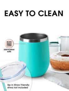 Cốc cà phê giữ nhiệt 350ml/12oz, cốc đáy cong bằng thép không gỉ, cốc đựng đồ uống đa năng dùng trong gia đình, bình nước giữ nhiệt nhiều lớp chống rò rỉ với tay cầm và nắp hình quả trứng. - Nhiều màu - Xem 9