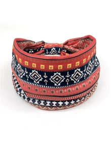 4条装复古佩斯利花纹发带，女士彩色头巾，运动吸汗带，瑜伽发饰，波西米亚风女士围巾，女士发带 - 格紋 - 查看 4