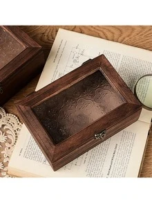 1pc Elegant Wooden Vintage Cabinet Featuring Glass Door Panel And Drawer For Stylish Cosmetics And Miscellaneous Storage, Perfect For Valentine's Day Gifts, Home Decor, And Organizing Essentials For The Festive Season, Ideal For Christmas, Thanksgiving, And New Year Celebrations - Coffee Brown - View 13