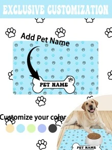 1 pieza Almohadilla de alimentación para mascotas personalizada con nombre - Antideslizante, de fibra de poliéster de secado rápido, diseño de huella de pata en forma de hueso, "Nombre de mascota" personalizado, decoración del hogar creativa y regalo