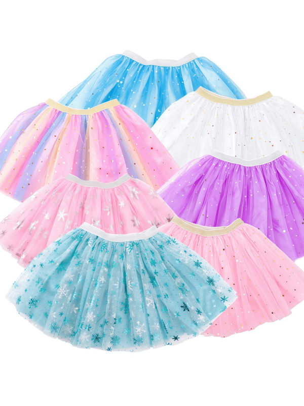 1pc Girls Tutu Skirt, 3-6 Years Old, 3/4 Layers Mesh Tulle Skirt, Snowflake Print, Princess Dress, Suitable For Easter, Christmas, Party, Birthday, Ballet, Creative Gift