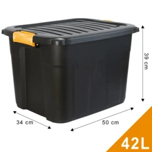 Heavy Duty Parabox Storage Box With Lid - 20L Or 42L Lockable, Stackable, Clip Handles, Black Thick Plastic Box For Indoor Or Outdoor Use - Organiser Stacking Boxes Home Organizer