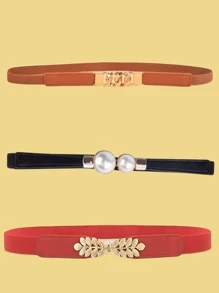 3pcs Women's Thin Waist Belt, European And American Summer Fashionable Elastic Waist Belt For Dresses And Tight Waist Cincher Fall, Autumn, Halloween