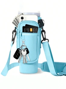 1 PIEZA Bolsa portátil para botella de agua, con bolsa para teléfono, compatible con botella de agua /Maeky de 40 onzas (aproximadamente 1134.0 ml), bolsa con asa, correa para el hombro ajustable, compatible con accesorios de la taza