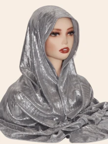 1件装女士时尚针织弹力金箔材质新颖头巾，方便佩戴，中东风格，适合搭配正装 - 燙金條紋頭巾 - 查看 5