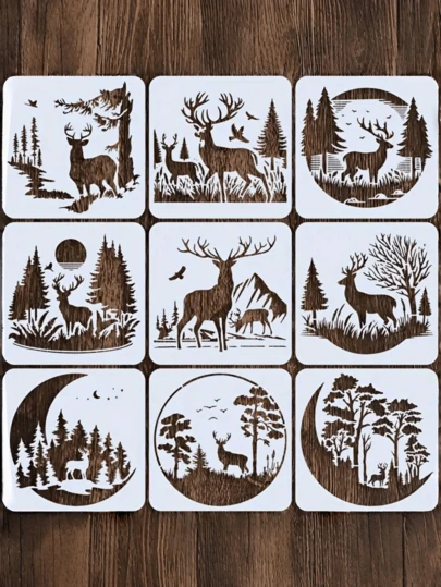 9 st mallar för jultemamålning, dekorationsmallar för scrapbooking, mallar för handmålning, kalkerpapper, schabloner för graffititryck, PET-laserskärningsmallar för konst, hantverk, sömnad, återanvändbart målarkit, för skolmaterial, tillbaka till skolan