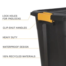 Heavy Duty Parabox Storage Box With Lid - 20L Or 42L Lockable, Stackable, Clip Handles, Black Thick Plastic Box For Indoor Or Outdoor Use - Organiser Stacking Boxes Home Organizer