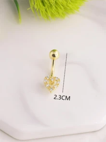 1件装 CZ 心形肚脐环，身体穿刺饰品，情人节、母亲节礼物 - 金黃色 - 查看 3