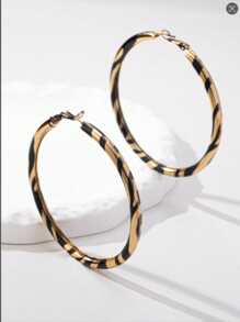 1 Pair Fashionable Retro Leopard Print Hoop Earrings For Women