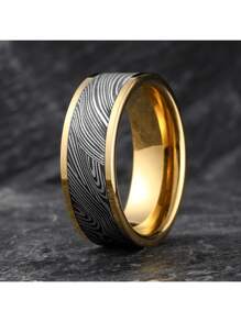 Unisex 8mm 316L Stainless Steel Ring With Synthetic Meteorite & Abalone Shell Inlay - Iridescent Mother-Of- Accents, Durable Wedding Band For Men & Women, Valentine's Day Gift, Everyday Jewelry, Anniversary Gift, Unique Pattern, Polished Finish, Fashion Lovers, Modern Jewelry, Highquality Jewelry, Statement Jewelry, Jewelry Collectors