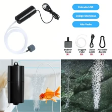Bomba de Aquário USB Portátil para Oxigenação Eficiente e Econômica em Tanques de Peixes de Água Doce e Salgada - Preto - Visão 7