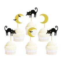 12 Peças de Palitos Decorativos para Cupcakes com Tema de Halloween, Mão de Zumbi, Múmia, Gato, Lua, Fantasma, Corvo para Decorações de Festa de Aniversário