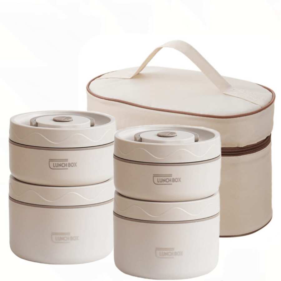 5件套不锈钢保温午餐盒和午餐袋套装，防漏保鲜，可微波炉加热，带提手，适合学校、旅行、办公、返校季使用。 - 彩色 - 查看 1