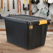 Heavy Duty Parabox Storage Box With Lid - 20L Or 42L Lockable, Stackable, Clip Handles, Black Thick Plastic Box For Indoor Or Outdoor Use - Organiser Stacking Boxes Home Organizer