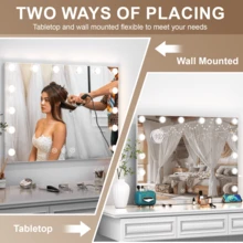 Teousev Vanity Mirror With Lights, Makeup Mirror ,14pcs Dimmable Bulbs, 3 Color Modes Lighted Vanity Mirror ,Smart Touch Control, Tabletop Or Wall Mounted, White - White - View 7