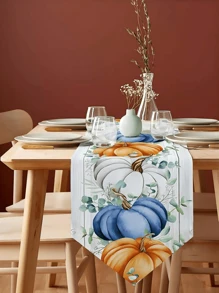 1pc/25pcs Pumpkin Table Runner Long Linen Table Runner, Thanksgiving Eucalyptus Leaves Burlap Table Setting Fall Decor Farmhouse Tabletop Dresser Scarves For Kitchen Dinner Party
